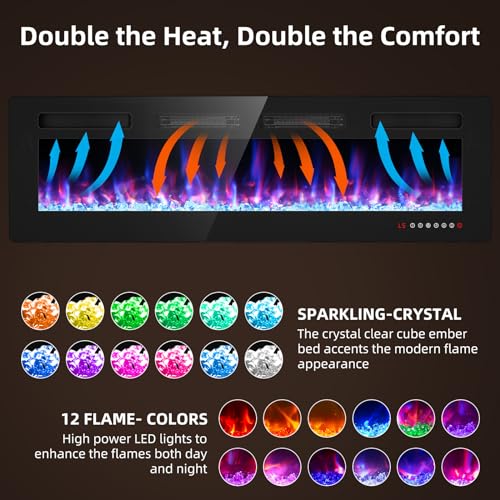 BREEZEHEAT 60" Wall-Mounted Electric Fireplace with Heater
