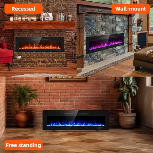 BREEZEHEAT 60" Wall-Mounted Electric Fireplace with Heater