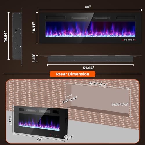 BREEZEHEAT 60" Wall-Mounted Electric Fireplace with Heater