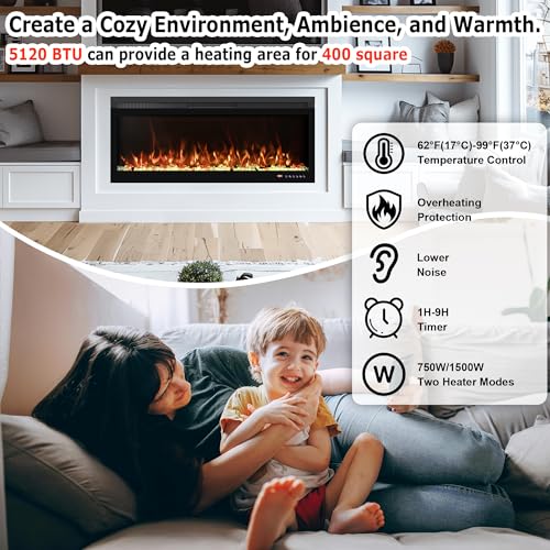 Mystflame 60" Electric Fireplace Insert with Remote