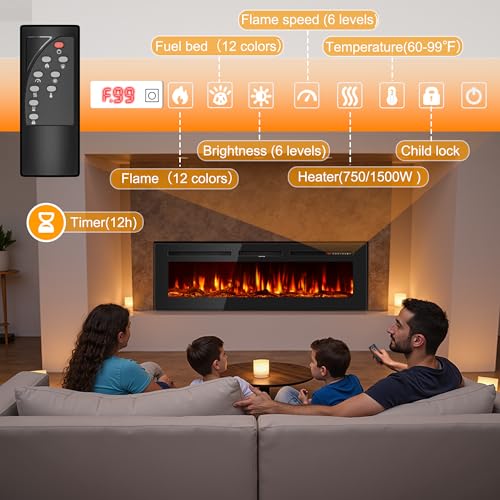 60-Inch Ultra-Thin Electric Fireplace Insert