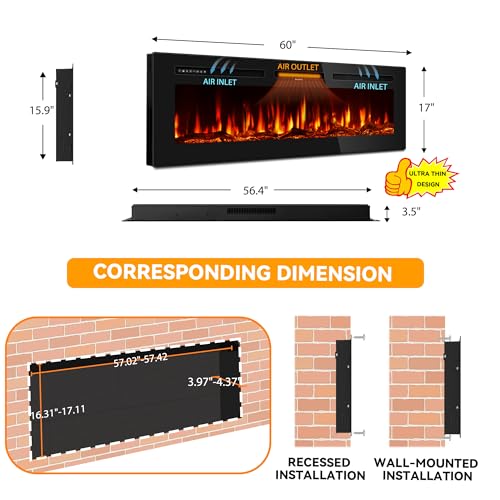 60-Inch Ultra-Thin Electric Fireplace Insert