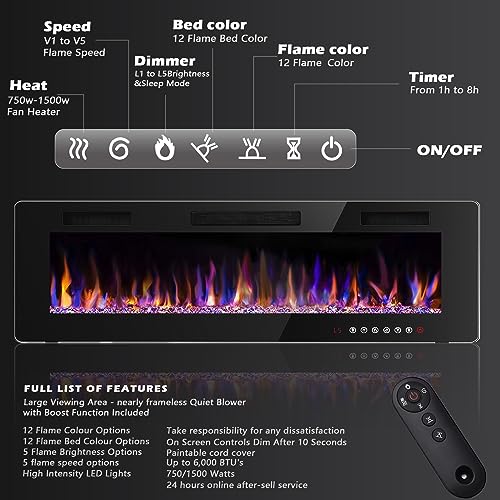 BOSSIN 72 Inch Ultra-Thin Electric Fireplace