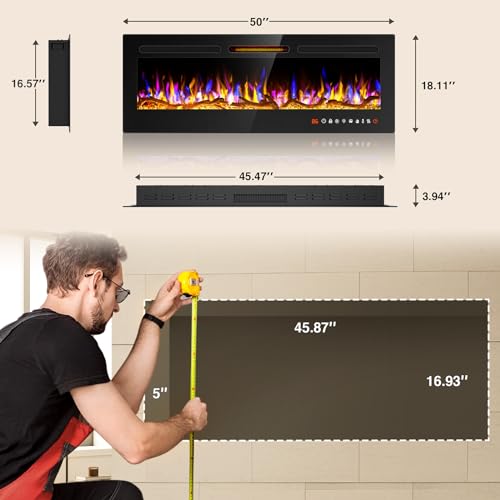 ALPACA 50" Slim Electric Wall Fireplace with Remote
