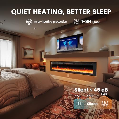 Silonn 60" Electric Fireplace with Remote & App