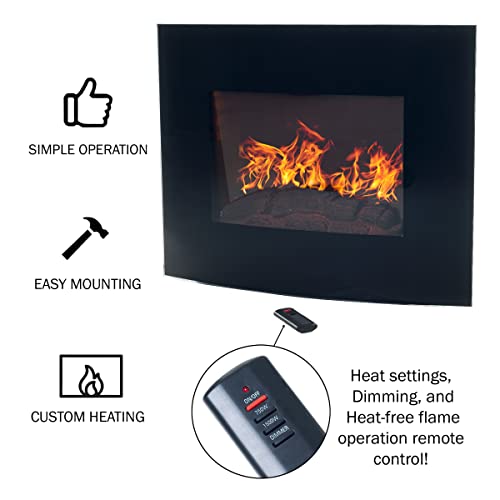 Curved Glass Wall-Mounted Electric Fireplace with Remote