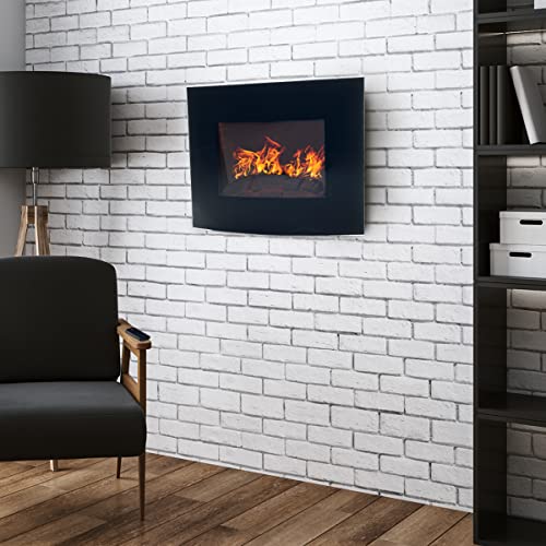 Curved Glass Wall-Mounted Electric Fireplace with Remote