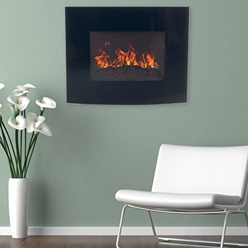 Curved Glass Wall-Mounted Electric Fireplace with Remote