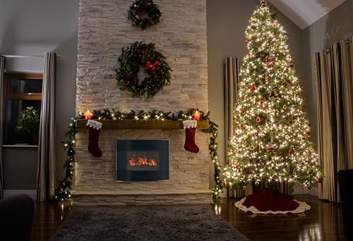 Curved Glass Wall-Mounted Electric Fireplace with Remote