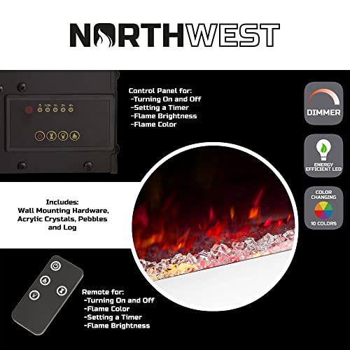 36" Wall Mounted Electric Fireplace with LED Flames