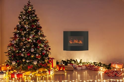 Curved Glass Wall-Mounted Electric Fireplace with Remote
