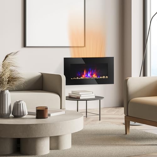 HOMCOM 28.5" Wall-Mounted Electric Fireplace with Flames