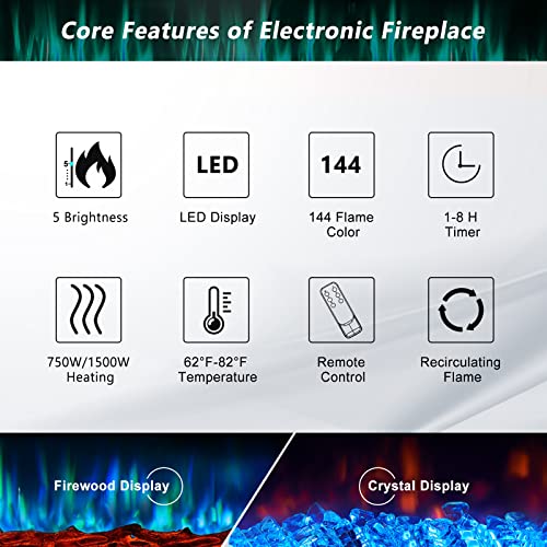 Jolydale 50" Electric Fireplace with Remote Control