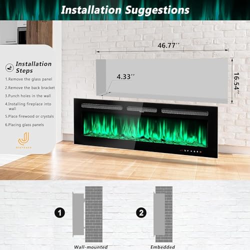 Jolydale 50" Electric Fireplace with Remote Control