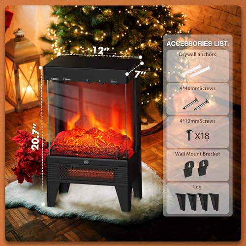 1500W Electric Fireplace Stove with 3D Flame Effect