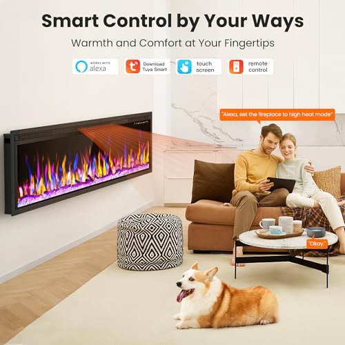 Smart 60" WiFi Electric Fireplace Heater with Alexa