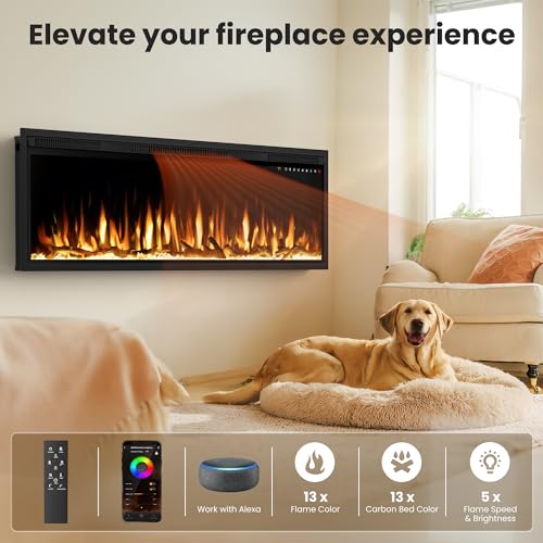 Smart 60" WiFi Electric Fireplace Heater with Alexa