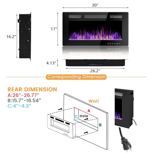 BOSSIN 30" Electric Wall Mounted Fireplace Heater