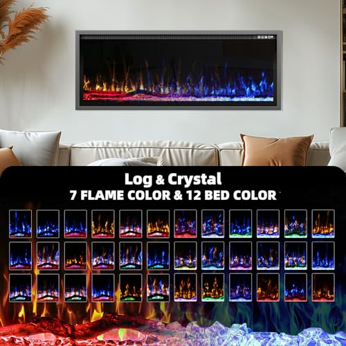 50-Inch Electric Fireplace Insert with Log & Crystal