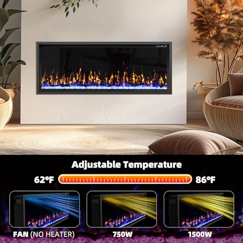 50-Inch Electric Fireplace Insert with Log & Crystal