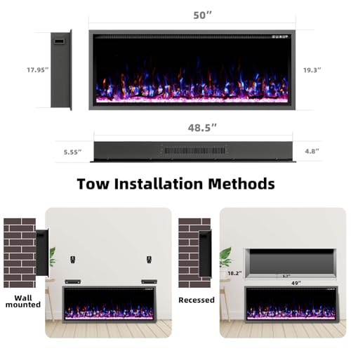 50-Inch Electric Fireplace Insert with Log & Crystal