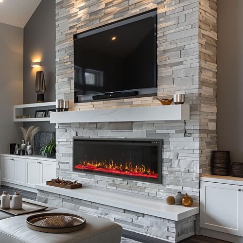 50-Inch Electric Fireplace Insert with Log & Crystal