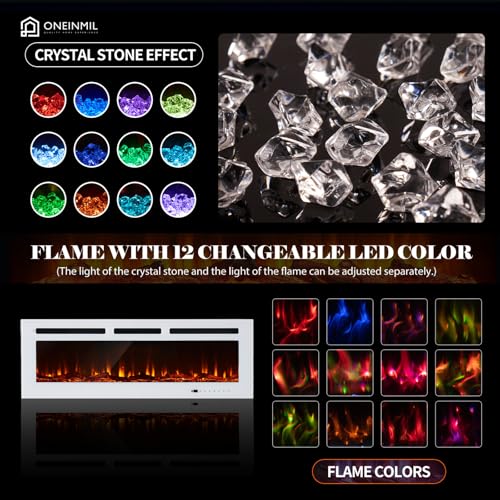 50-Inch Wall-Mounted Electric Fireplace with Remote