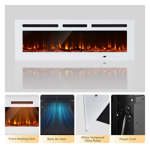 50-Inch Wall-Mounted Electric Fireplace with Remote