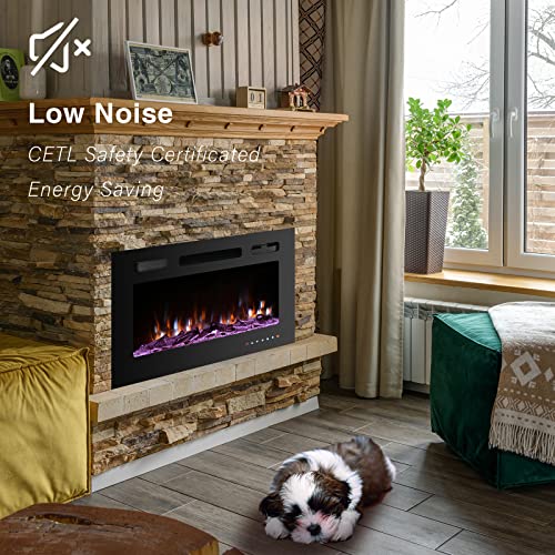 36" Wall Mounted Electric Fireplace Insert with LED