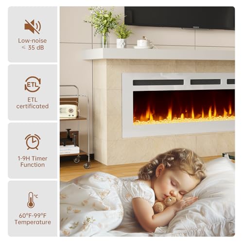 50-Inch Wall-Mounted Electric Fireplace with Remote