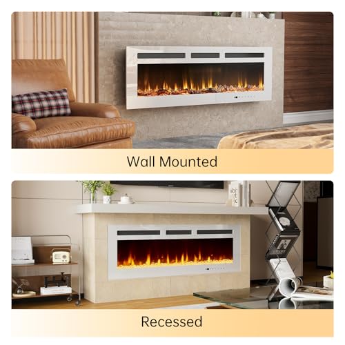 50-Inch Wall-Mounted Electric Fireplace with Remote