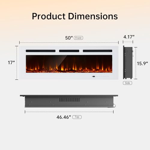 50-Inch Wall-Mounted Electric Fireplace with Remote
