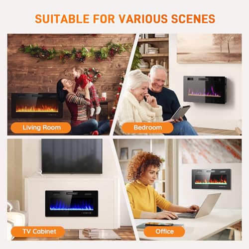 Rintuf 36” Electric Fireplace Insert with Remote