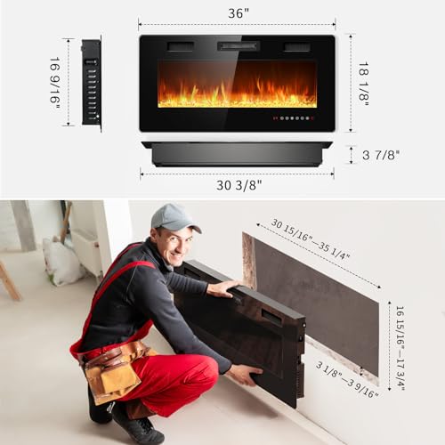 Rintuf 36” Electric Fireplace Insert with Remote