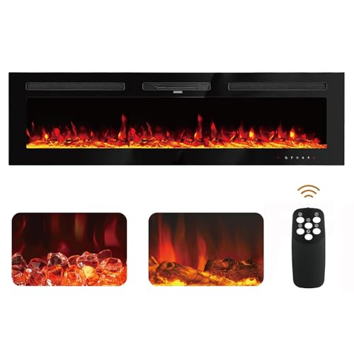 60-Inch Wall-Mounted Electric Fireplace with Remote