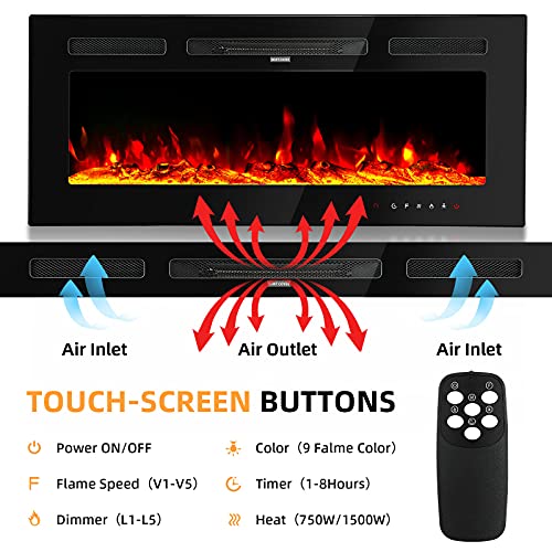 60-Inch Wall-Mounted Electric Fireplace with Remote