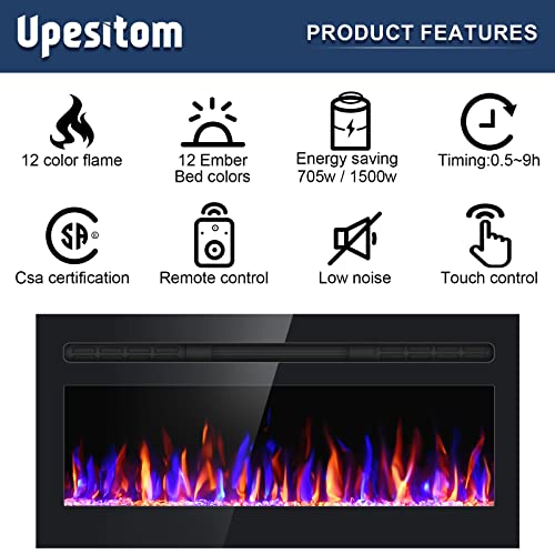 50" Wall-Mounted Electric Fireplace with Remote Control