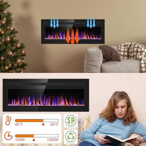 50" Wall-Mounted Electric Fireplace with Remote Control