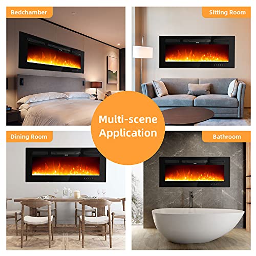 60-Inch Wall-Mounted Electric Fireplace with Remote