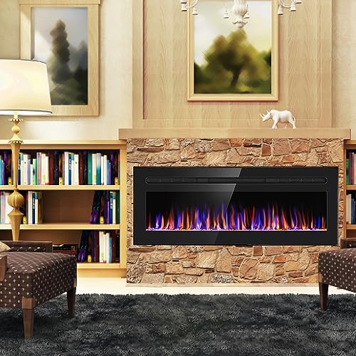 50" Wall-Mounted Electric Fireplace with Remote Control