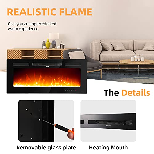 60-Inch Wall-Mounted Electric Fireplace with Remote