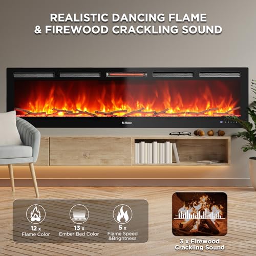 TURBRO 72” Smart WiFi Electric Fireplace with Sound
