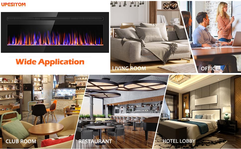 50" Wall-Mounted Electric Fireplace with Remote Control