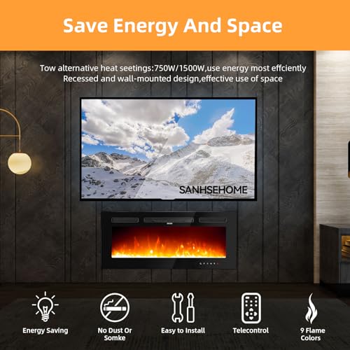 60-Inch Wall-Mounted Electric Fireplace with Remote