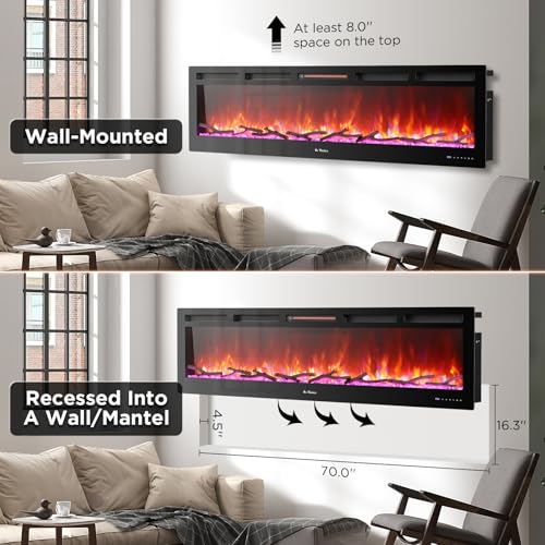 TURBRO 72” Smart WiFi Electric Fireplace with Sound