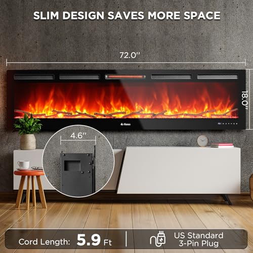 TURBRO 72” Smart WiFi Electric Fireplace with Sound