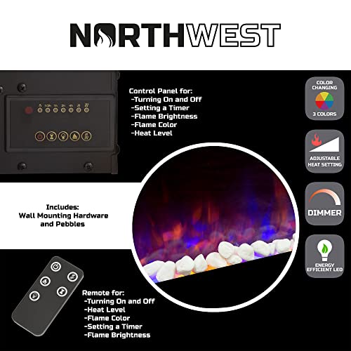 54-Inch Wall-Mounted Electric Fireplace with Remote