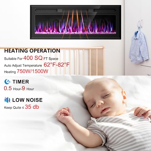 Hocookeper 50" Wall-Mounted Electric Fireplace with Remote