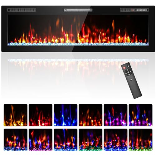 60" Recessed Electric Fireplace with Remote Control