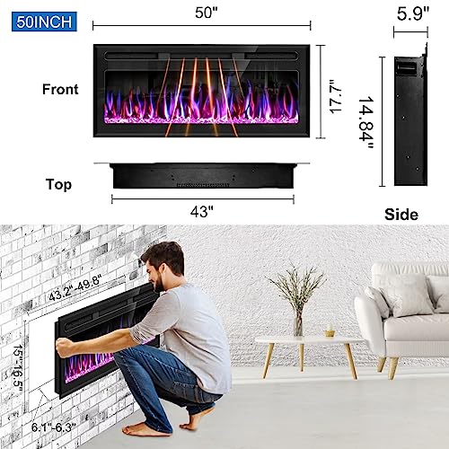 Hocookeper 50" Wall-Mounted Electric Fireplace with Remote